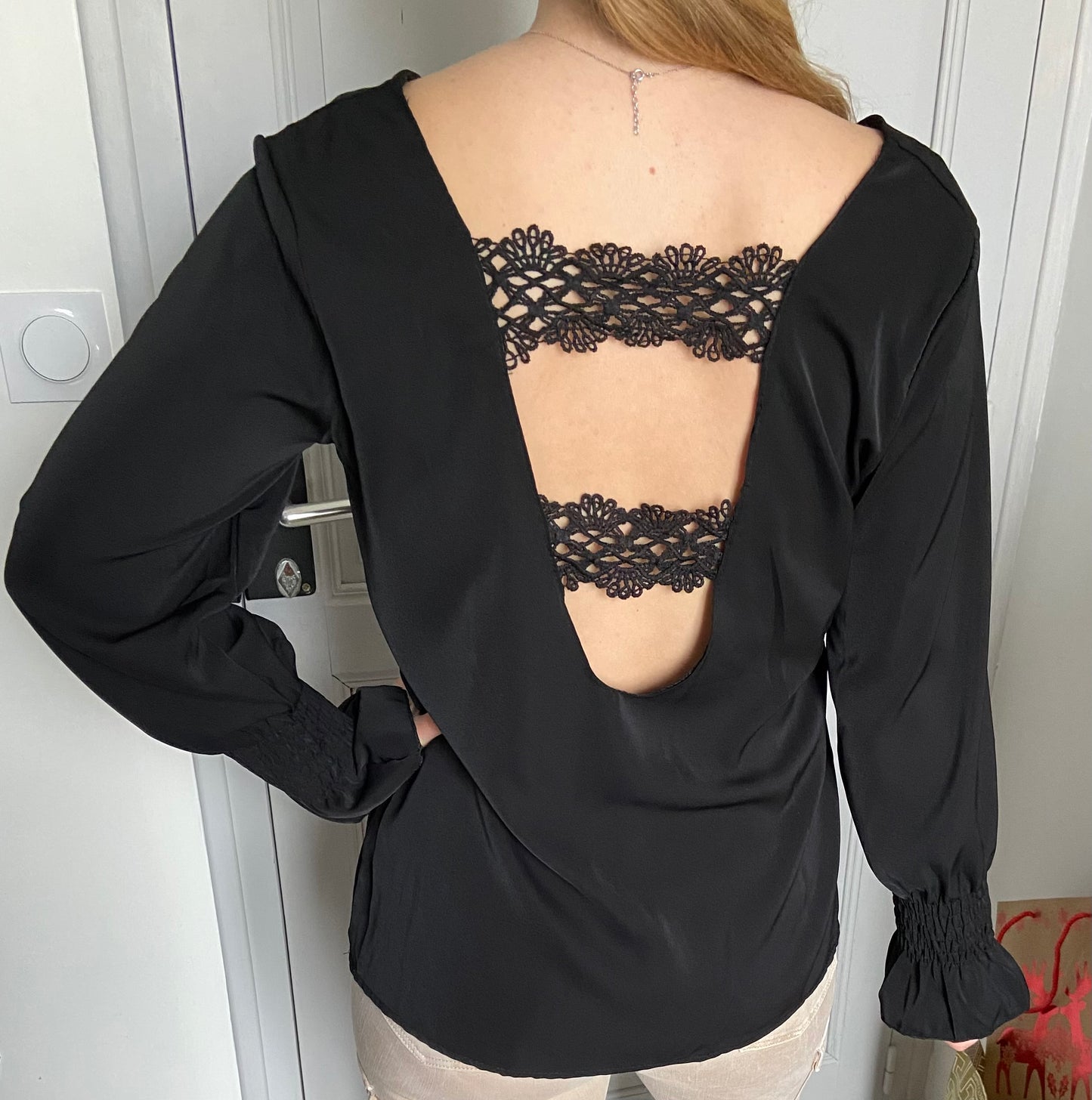 Top blouse dos nue noir