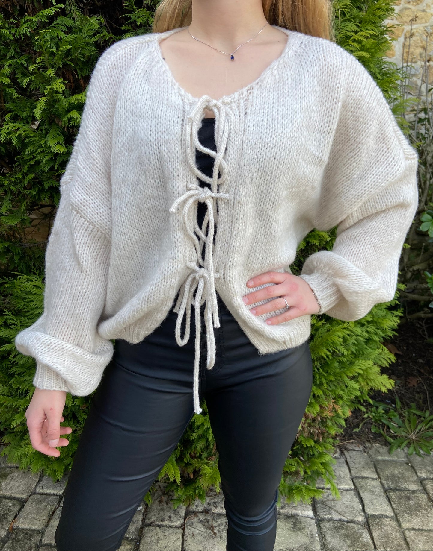 Cardigan noeud beige